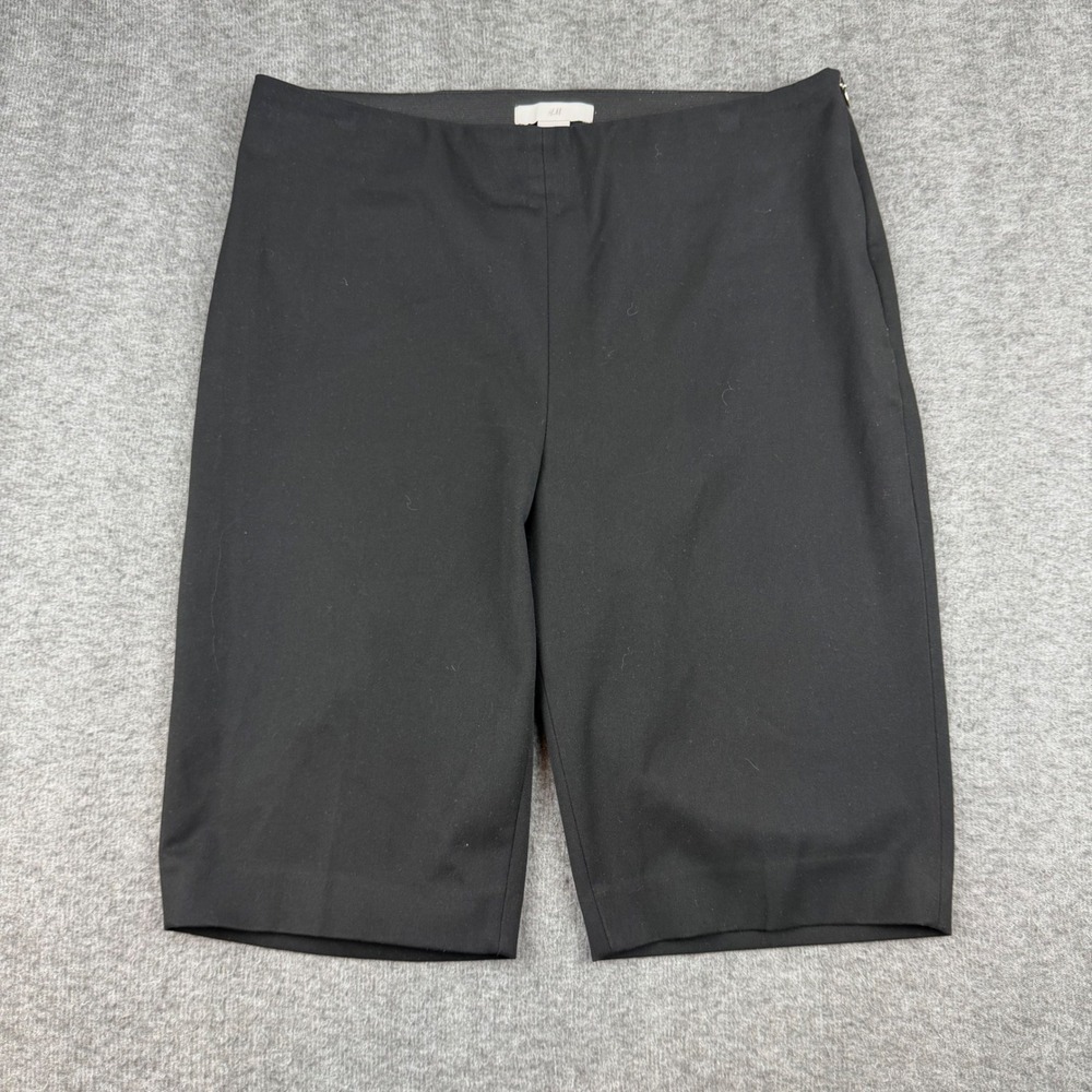 H&M Bermuda Shorts Womens L Black Side Zip Stretch‎ Knee Length Dress Shorts